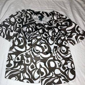 Tribal print top. Open. Size 16. White & brown.